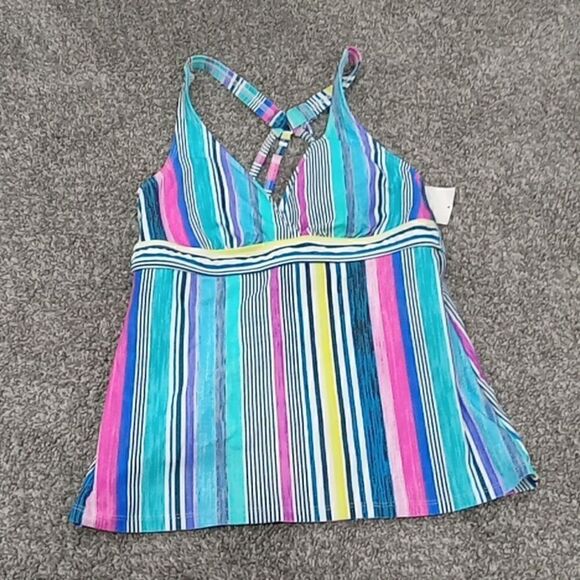 NEXT brand multi stripe v neck sport tankini size 32 B/C NWT - Picture 1 of 4